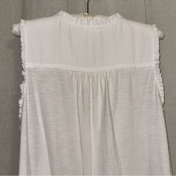 Meadow Rue x Anthro L White Cotton Blend Ruffled Neck Sleeveless Shell Tank - Picture 7 of 11